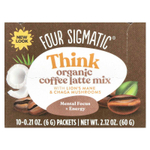 Four Sigmatic, Think, смесь для приготовления органического латте с ежовиком гребенчатым и грибом чага, 10 пакетиков по 6 г (0,21 унции)