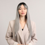 Парик искусственный, с чёлкой, имитация кожи, 60 см, цвет чёрный/пепельный