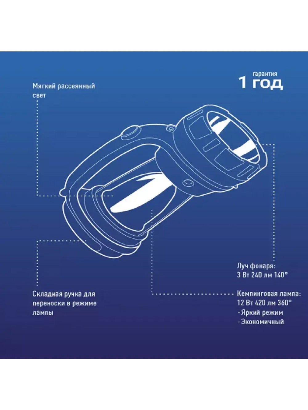 Фонарь-прожектор кемпинговый, аккумуляторный  2008М-LED