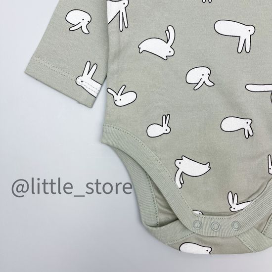 Боди хлопковое "Смешные зайки" темно-оливковое