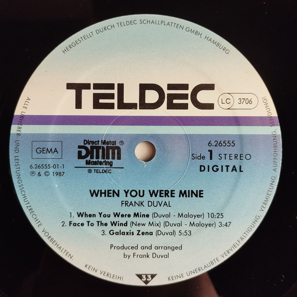 Винтажная виниловая пластинка LP Frank Duval When You Were Mine (Germany 1987)