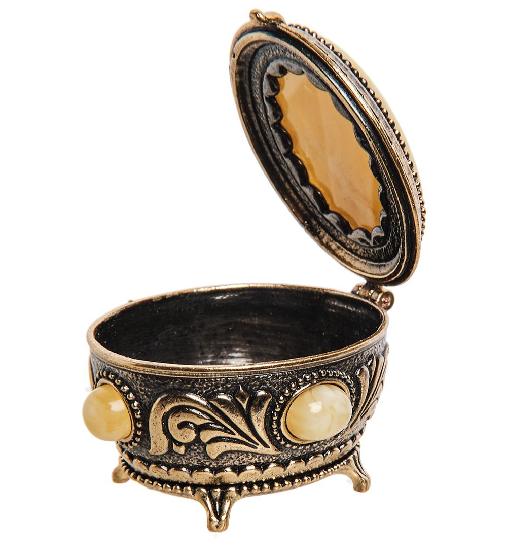 Народные промыслы AM-3266/1 Шкатулка «Винтаж Роза» (латунь, янтарь)