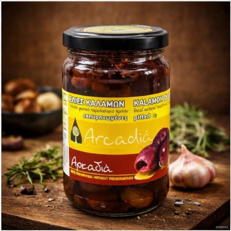 Оливки Каламата без косточки в оливковом масле «Аркадия», 370 мл (Греция)