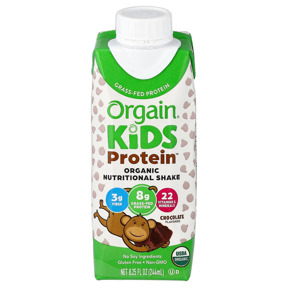 Orgain, Kids Protein™, органический питательный коктейль, шоколадный вкус, 4 пакетика по 244 мл (8,25 жидк. унции)