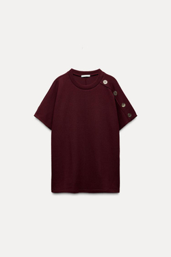 ZARA ТОП ИЗ МЯГКОЙ ТКАНИ С ПУГОВИЦАМИ, ЦВЕТ БУРГУНДСКОГО ВИНА