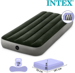 Мaтрас нaдувной Intex 64106 Deluxe Twin 76х193х25 см / Крoвать нaдувная Интeкс односпальная узкая велюровая для дома и туризма
