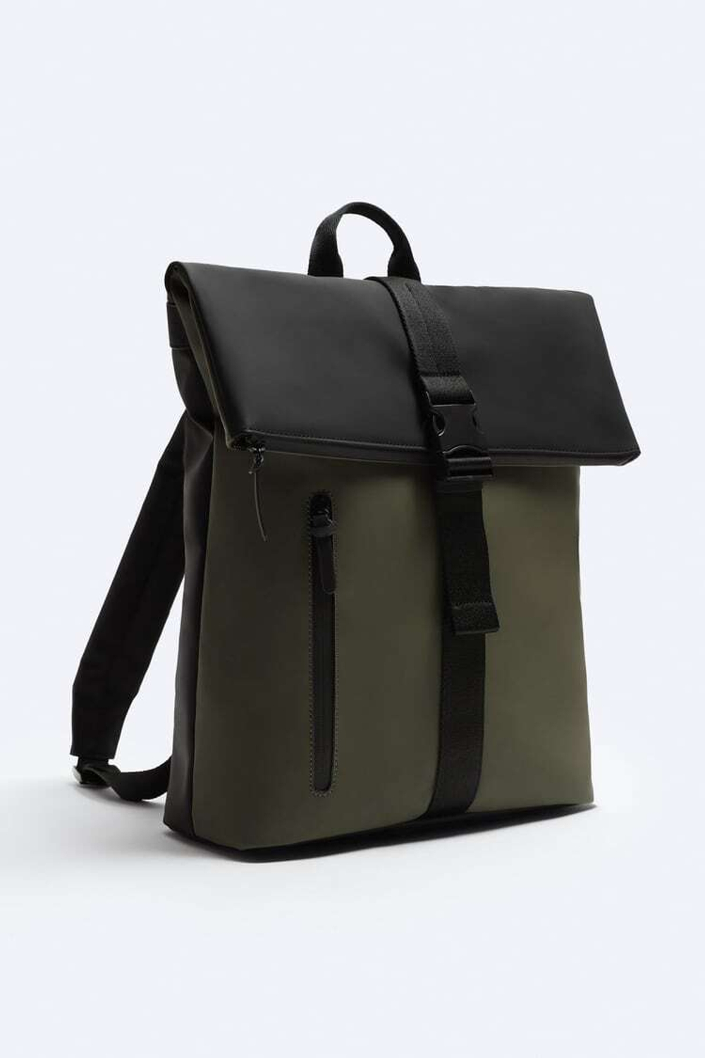 ZARA ПРОРЕЗИНЕННЫЙ РЮКЗАК С КЛАПАНОМ, ЗЕЛЕНЫЙ ХАКИ