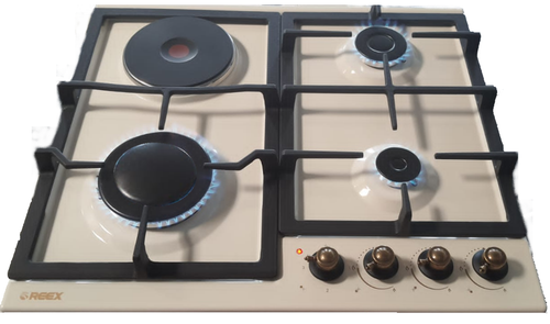Газо-электрическая варочная панель REEX PG-631K Rbe с ГАЗ контролем, большая конфорка спереди, чугун