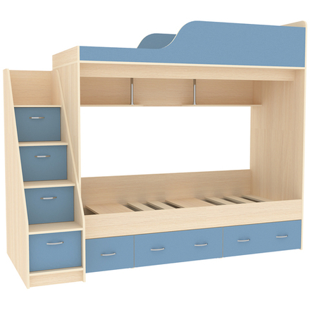 Двухъярусная кровать КарИВи Дуэт-14 с лестницей Комод КарИВиом Дуб Молочный Светло-синий, голубой