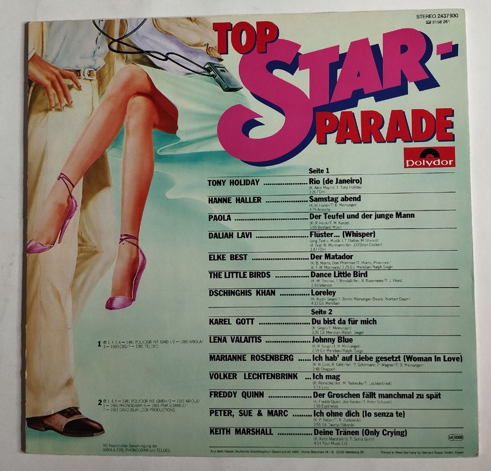 Винтажная виниловая пластинка LP Сборник Top Star Parade (Germany 1980)