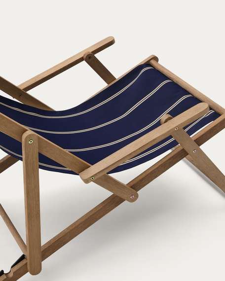 Складной шезлонг для улицы Vilara в полоску синего и бежевого цвета