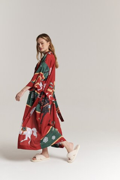 Шелковый халат - новогодние лошади