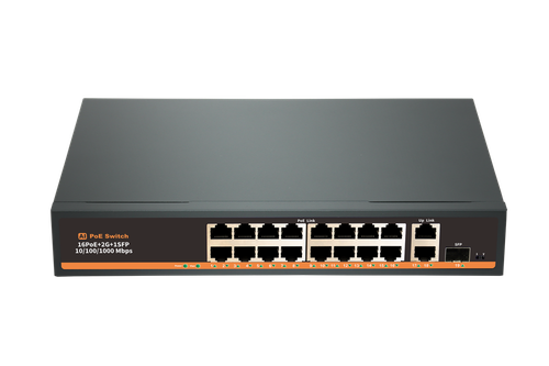 POE-1621GE-2 коммутатор PoE 16+2 гигабитных порта + 1SFP, металлический корпус, WatchDog