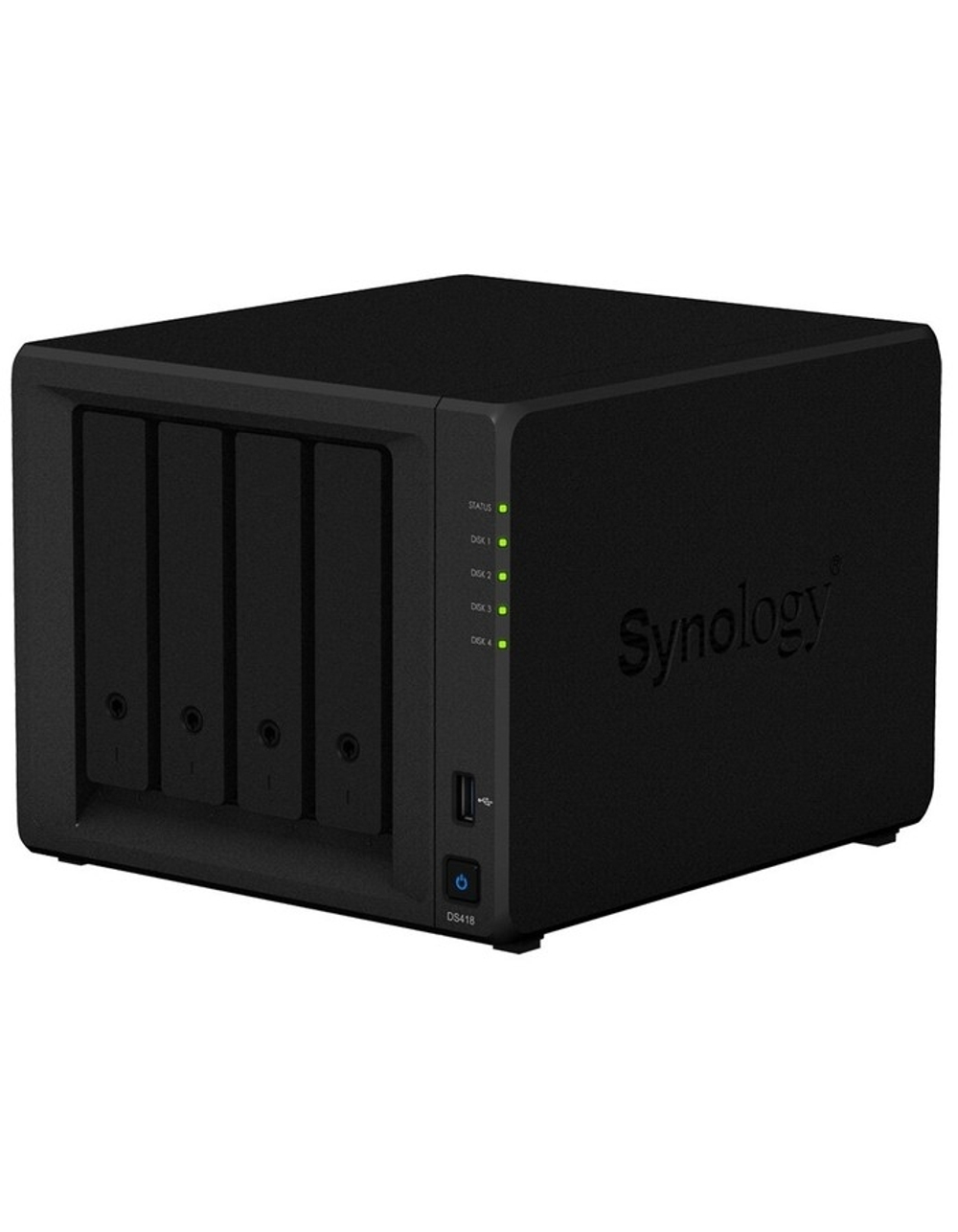 Synology DS418 Сетевое хранилище 4xHDD, QC1,4GhzCPU/2GB/RAID0,1,10,5,6/ SATA(3,5' or 2,5')/2xUSB3.0/2GigEth/iSCSI/2xIPcam(up to 30)/1xPS/2YW