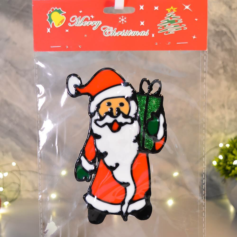 Наклейка новогодняя "Дед Мороз с подарком" 15*18см