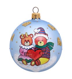 НФШ-1046/2 Ел. украшение Шар «Влюбленные медвежата» голубой 85мм