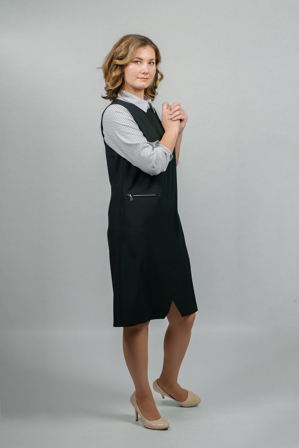 Офисный сарафан 1637А, Тёмно тёмно син #70ТТСи081637А