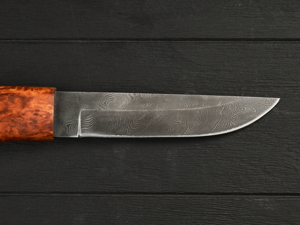Нож шейный Ханты-Манси, дамасская сталь, рукоять мореная карельская берёза