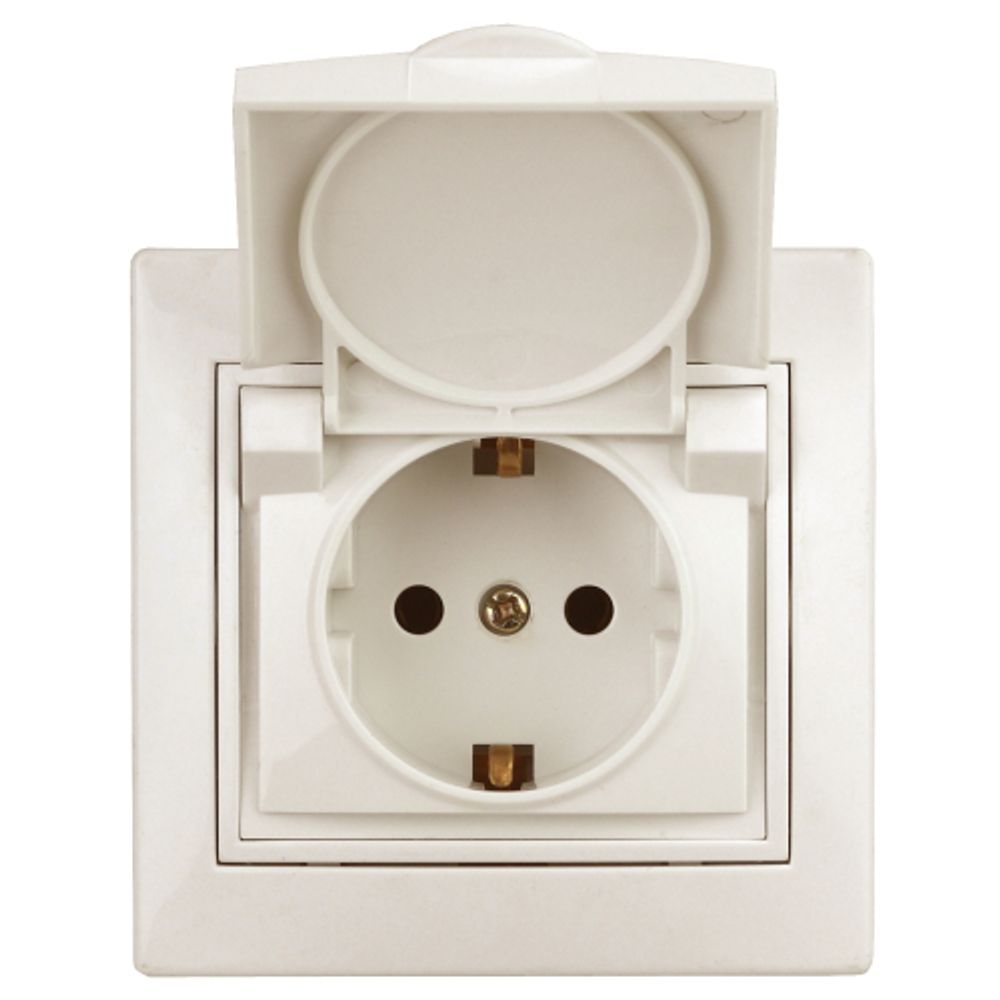 Розетка Intro Plano 1-203-02 с заземлением 2P+E Schuko с крышкой, 16А-250В, IP20, СУ, слоновая кость