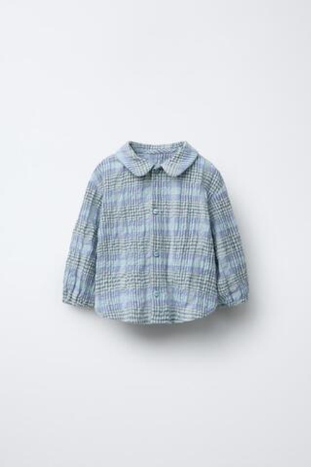 ZARA РУБАШКА ИЗ РЕЛЬЕФНОЙ ТКАНИ В КЛЕТКУ, ЛАВАНДОВО-СИНИЙ