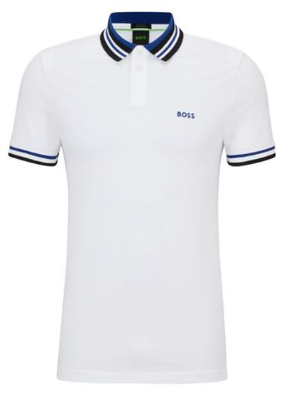 Мужское теннисное поло BOSS x Matteo Cotton-Piqué Polo Shirt With Ribbed Striped Trims - white