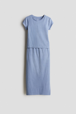 H&M Комплект из эластичного трикотажного топа и юбки, пыльно-синий