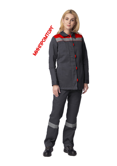 Костюм женский Весна-1 СОП NEW (тк.Смесовая,210) брюки, т.серый/красный