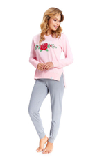 Пижама с розами на кофточке (Размер: XL) (Цвет: серый с розовым)