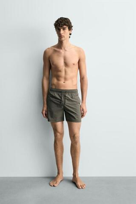 ZARA ПЛАВКИ ИЗ ЖАТОЙ ТКАНИ В МЕЛКУЮ ПОЛОСКУ, ХАКИ