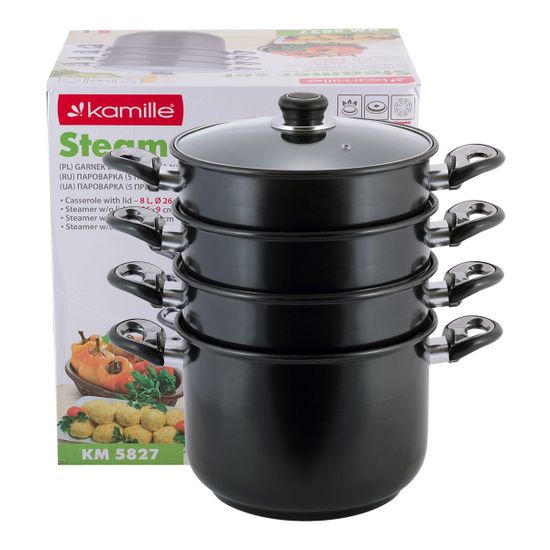 Пароварка 3-х уровневая из углеродистой стали Kamille KM 5827 (диаметр 24 см)
