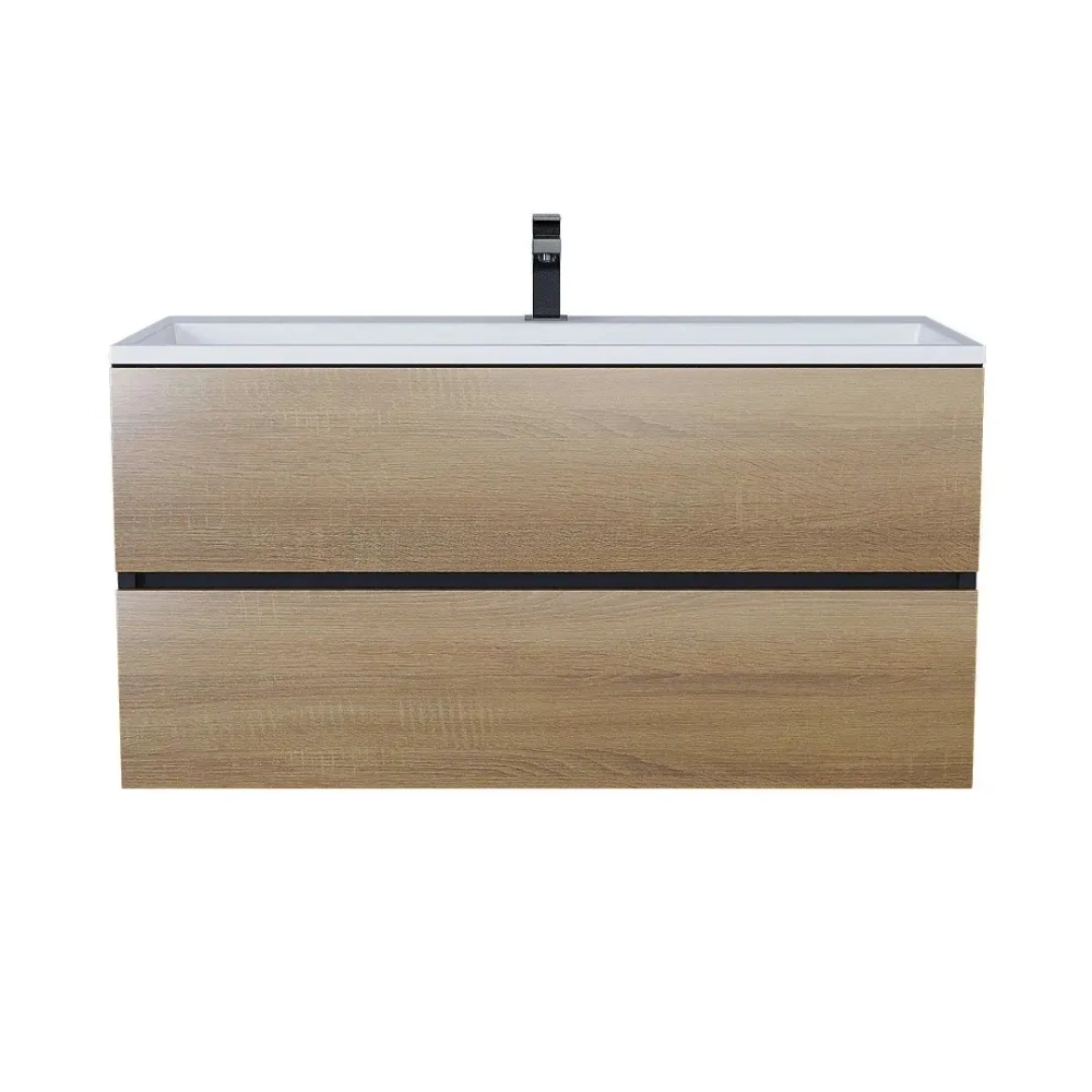Тумба с раковиной Uperwood Barsa 100 см, раковина белая, подвесная тумба черная/дуб сонома