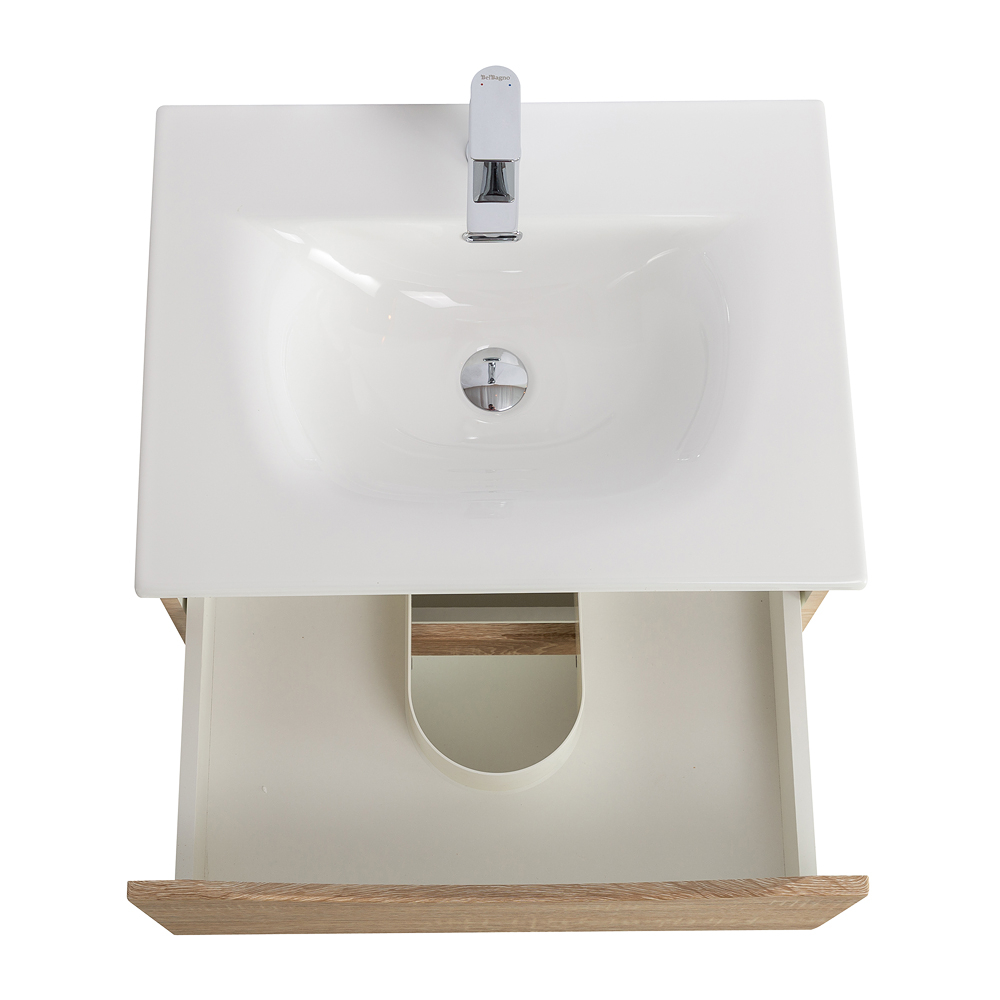 Тумба с раковиной подвесная BelBagno MARINO-CER-N-600-2C-SO-WO-P Rovere Bianco, раковина белая BB-8099-60