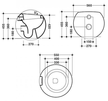 Унитаз приставной Disegno Ceramica Sfera, белый/золотой 550-B-P B5