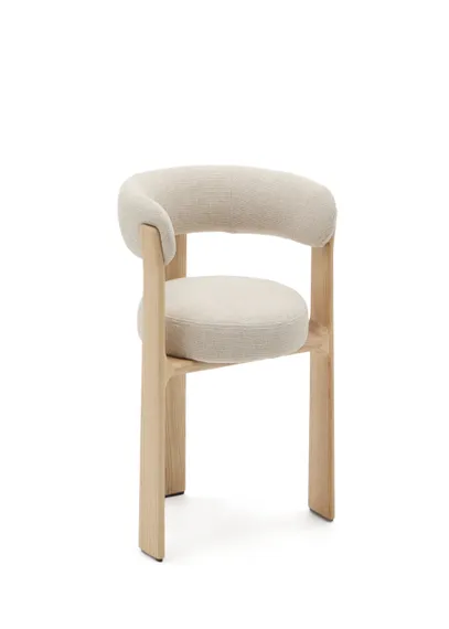 Стул Granite на 3 ножках из бежевого шенилла и массива ясеня в натуральной отделке