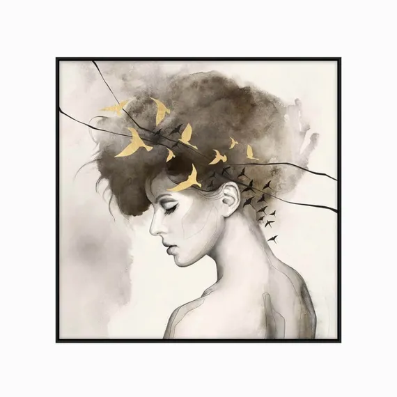 Постер Lady with Birds 100х100