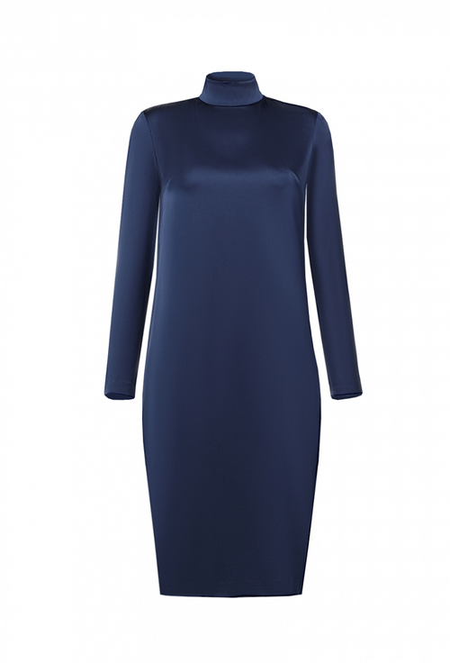 Шелковое прямое платье тёмно-синее 06-02-21 FW