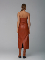 Женское кожаное платье корсет рыжее с молнией