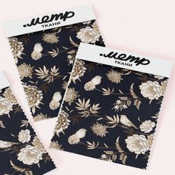 Ткань шифон белые пионы на чёрном