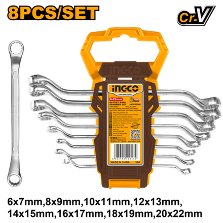 Набор накидных изогнутых ключей INGCO HKSPA3088 INDUSTRIAL 6-22 мм 8 шт.