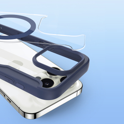 Прозрачный чехол книжка синего цвета с поддержкой MagSafe от Dux Ducis для iPhone 15 Pro, серия Skin X Pro Series Case