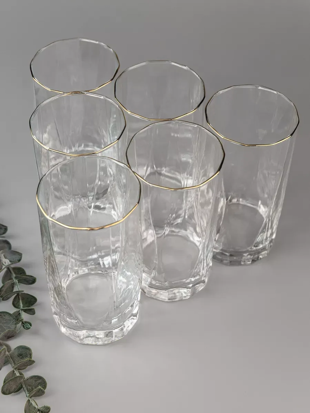 Набор изогнутых бокалов с золотой каймой, 6 шт. 450 мл