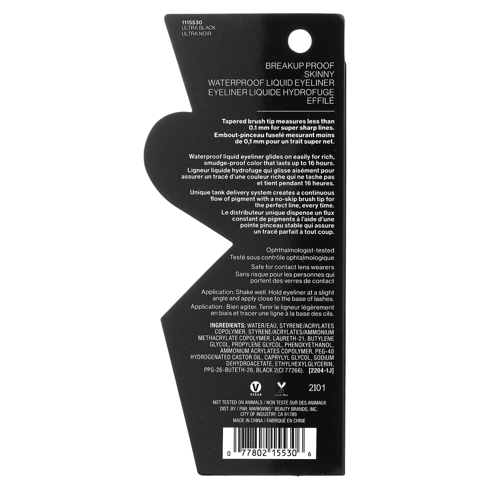 wet n wild, водостойкая жидкая подводка для глаз, тонкая, насыщенный черный, 0,5 мл (0,017 жидк. унции)