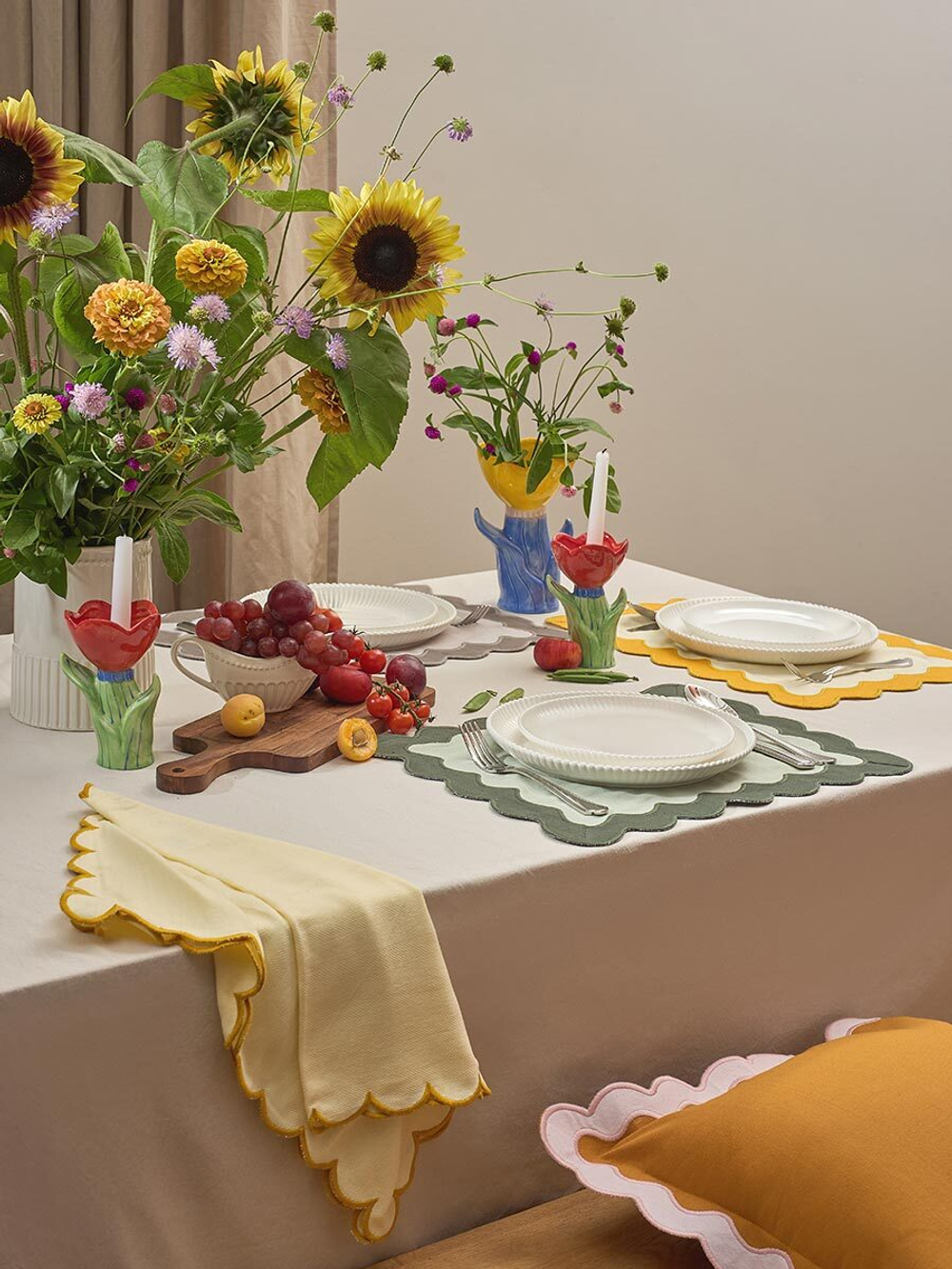 Салфетка под приборы с контрастным кантом горчичного цвета из коллекции trendy ruffles, 35х45 см