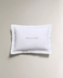 ZARA HOME НАВОЛОЧКА ДЛЯ ДЕКОРАТИВНОЙ ПОДУШКИ С НАДПИСЬЮ, ЖЕЛТОВАТО-БЕЛЫЙ