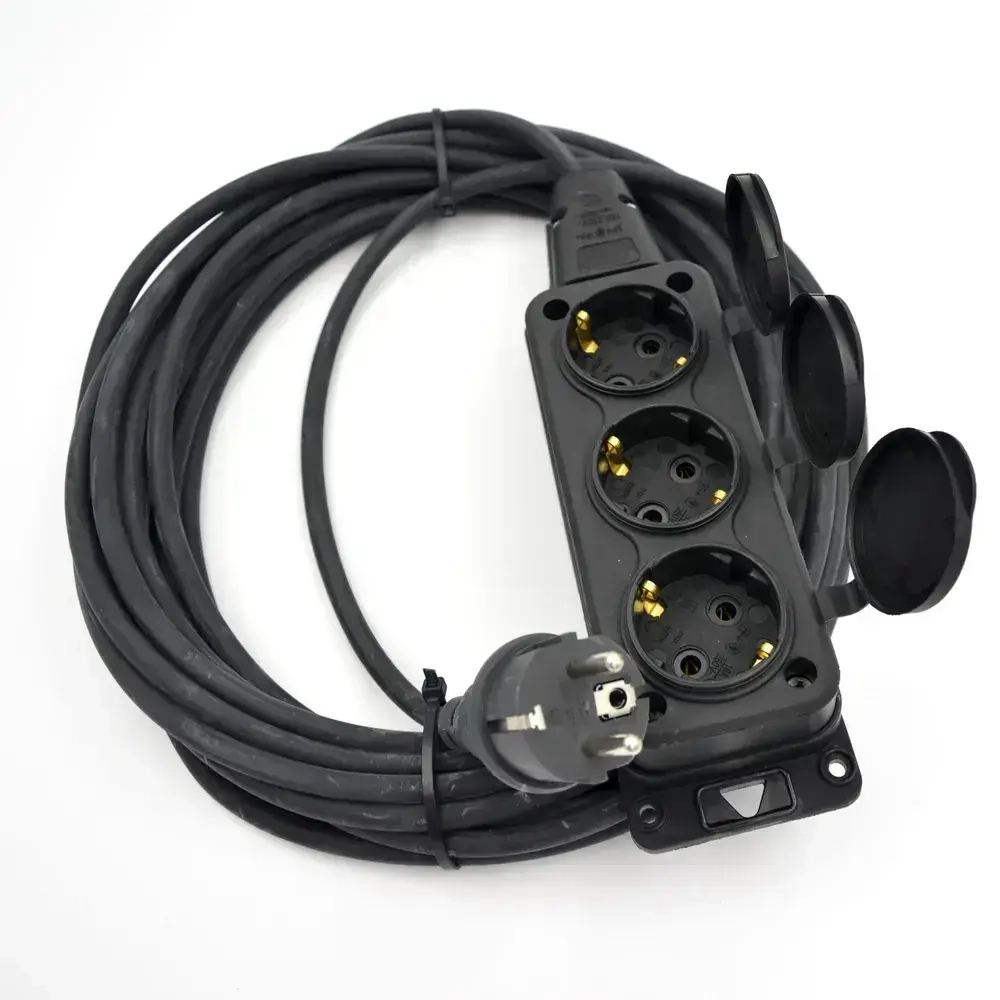 Удлинитель силовой строительный КГТТ 3х1.5 25А, садовый удлинитель 10м, для сварки, газонокосилки и тримера, 3 розетки с крышками, морозостойкий