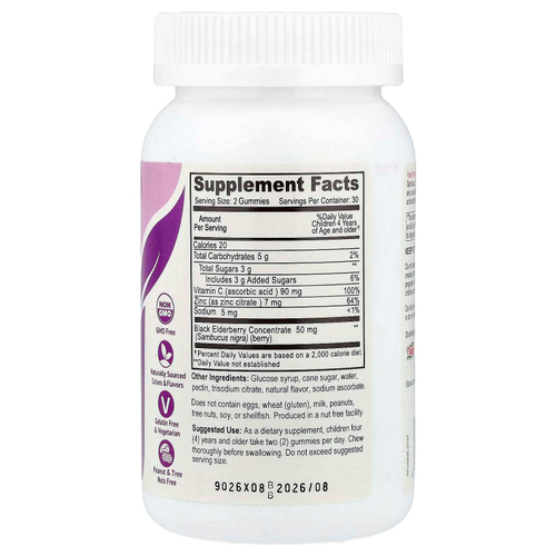 YumVs, средство для защиты иммунитета, с жевательными таблетками из бузины, со вкусом ягод, 60 жевательных таблеток