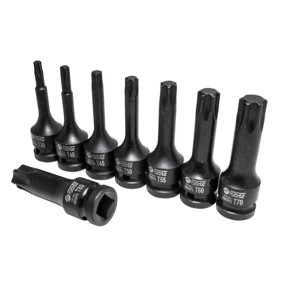 Набор головок-бит TORX ударных 8пр. 1/2''(T30, Т40, Т45, Т50, Т55, Т60, Т70, 80), в кейсе Forsage F-4088MPB