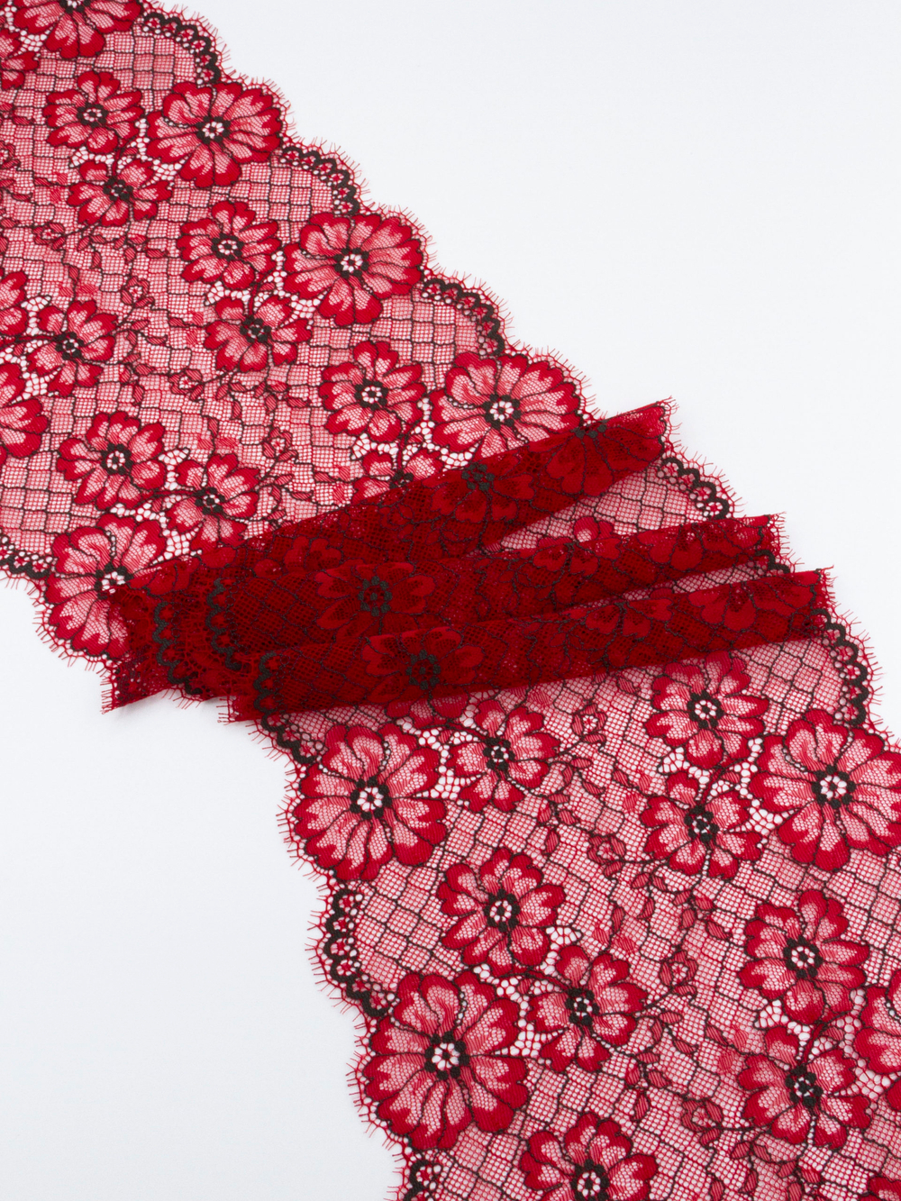 Кружево шантильи красное с черным эластичное ширина 19 см