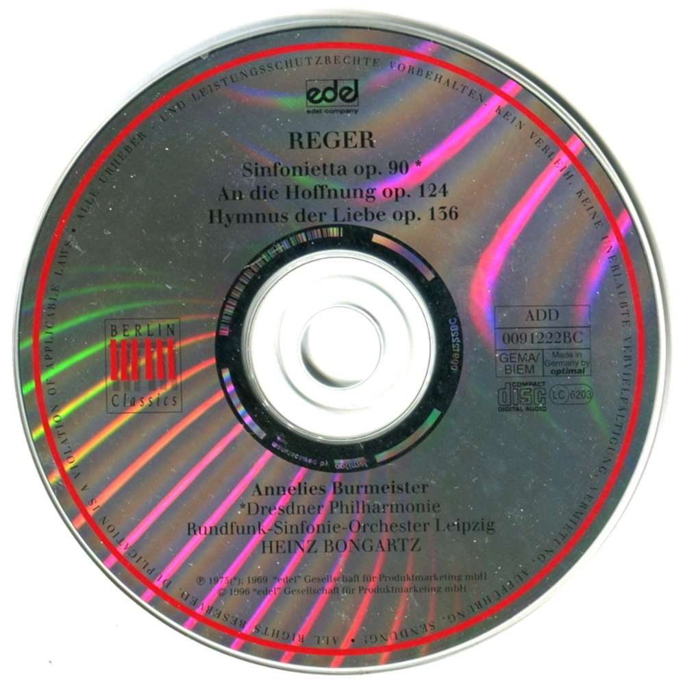 Annelies Burmeister, Heinz Bongartz, Dresdner Philharmonie, Runfunk-Sinfonie-Orchester Leipzig / Max Reger: Sinfonietta Op. 90 An Die Hoffnung Op. 124 - Hymnus Der Liebe Op. 136 (CD)