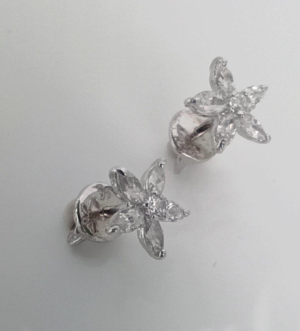 Серьги пусеты "Эстерелла", родированные, с фианитом, серебро 925 пробы/Ф